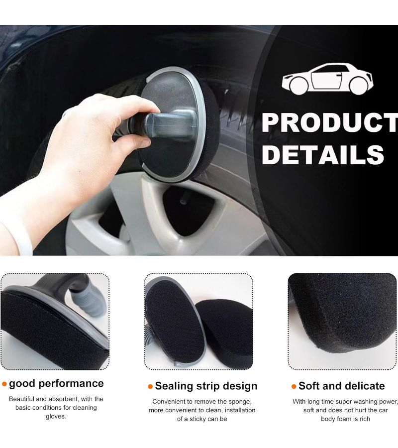 Durable Tire Shine Brush Sponge Handle Kit Car Auto Tyre Cleaner Polishing Tool - Image 4