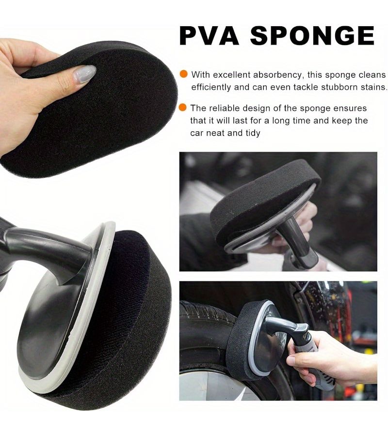 Durable Tire Shine Brush Sponge Handle Kit Car Auto Tyre Cleaner Polishing Tool - Image 5