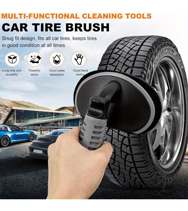 Durable Tire Shine Brush Sponge Handle Kit Car Auto Tyre Cleaner Polishing Tool - Image 3