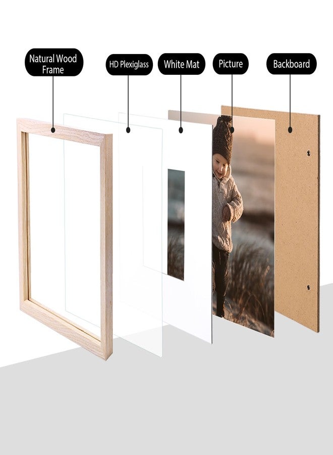 KINLINK 10x10 Picture Frames, Square Natural Wood Frames with Acrylic Plexiglass for Pictures 6x6 With Mat, Tabletop and Wall Mounting Display, Set of 4 - Image 3