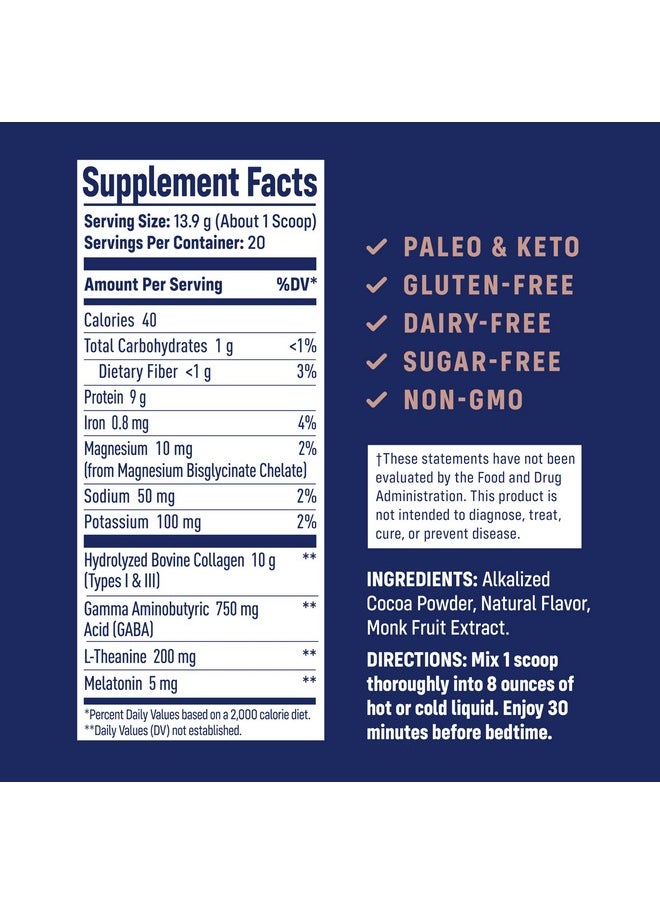 NativePath NativePath Collagen PM - Chocolate Nighttime Collagen Peptides Powder with Magnesium, GABA, L-Theanine and Melatonin - 20 Servings  - Image 2