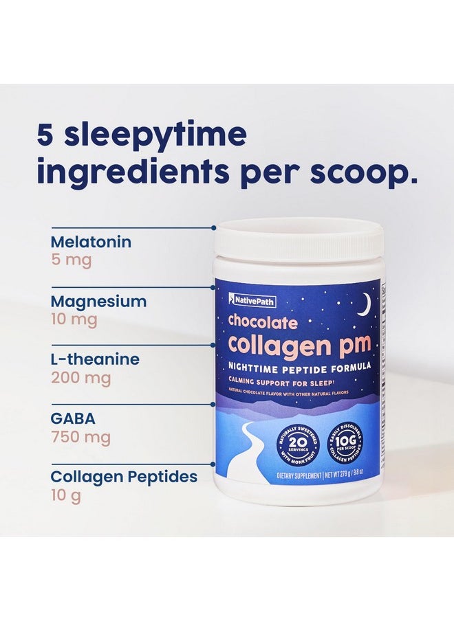 NativePath NativePath Collagen PM - Chocolate Nighttime Collagen Peptides Powder with Magnesium, GABA, L-Theanine and Melatonin - 20 Servings  - Image 4