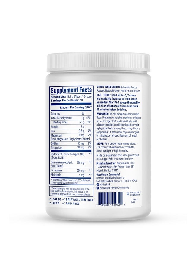NativePath NativePath Collagen PM - Chocolate Nighttime Collagen Peptides Powder with Magnesium, GABA, L-Theanine and Melatonin - 20 Servings  - Image 3