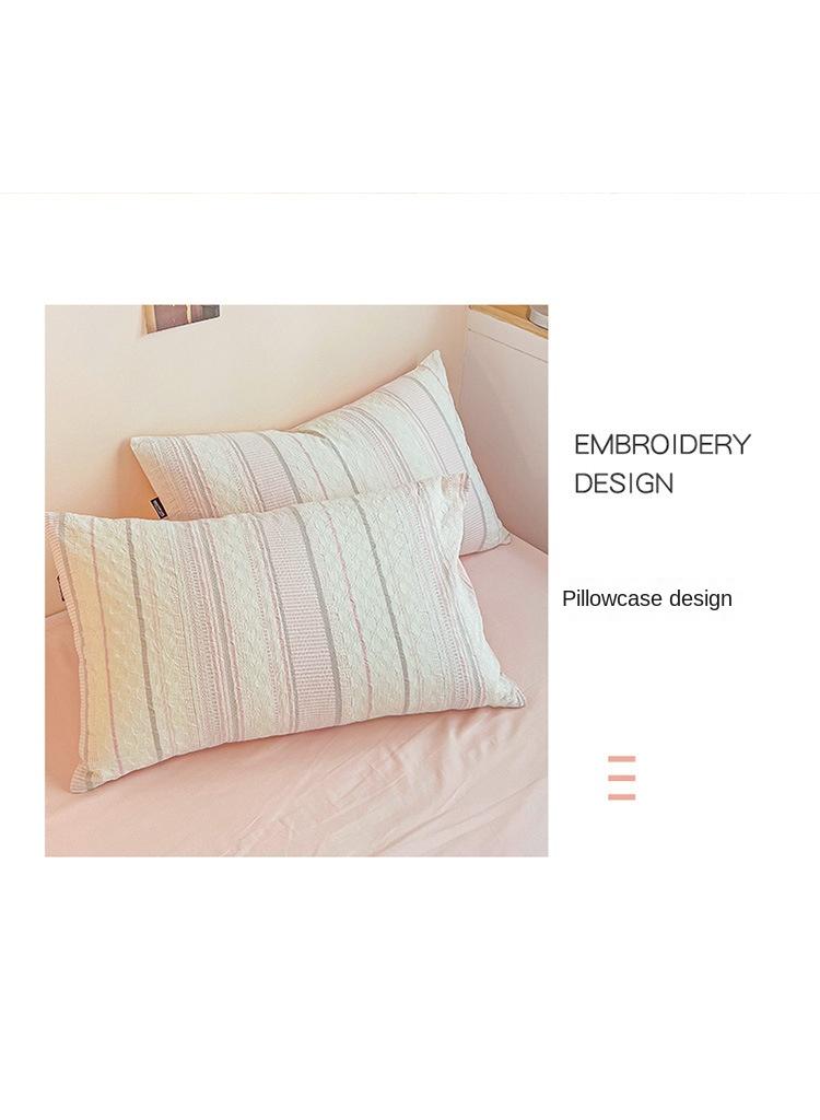 general طقم غطاء لحاف ساتين قطن بلون موحد مخطط جاكار 4 قطع قطن 60S غطاء لحاف ناعم مجموعة ملاءات الوسائد مقاسات: كوين - Image 5