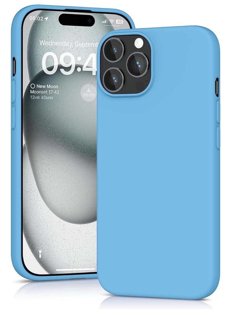MUNTAQI  Silicone Case for iPhone 15 Pro Max, Soft-Touch, Shockproof, DustProof, Antiskid Full Body Armour Phone Cover for Apple iPhone 15 Pro Max - Sky Blue - Image 1