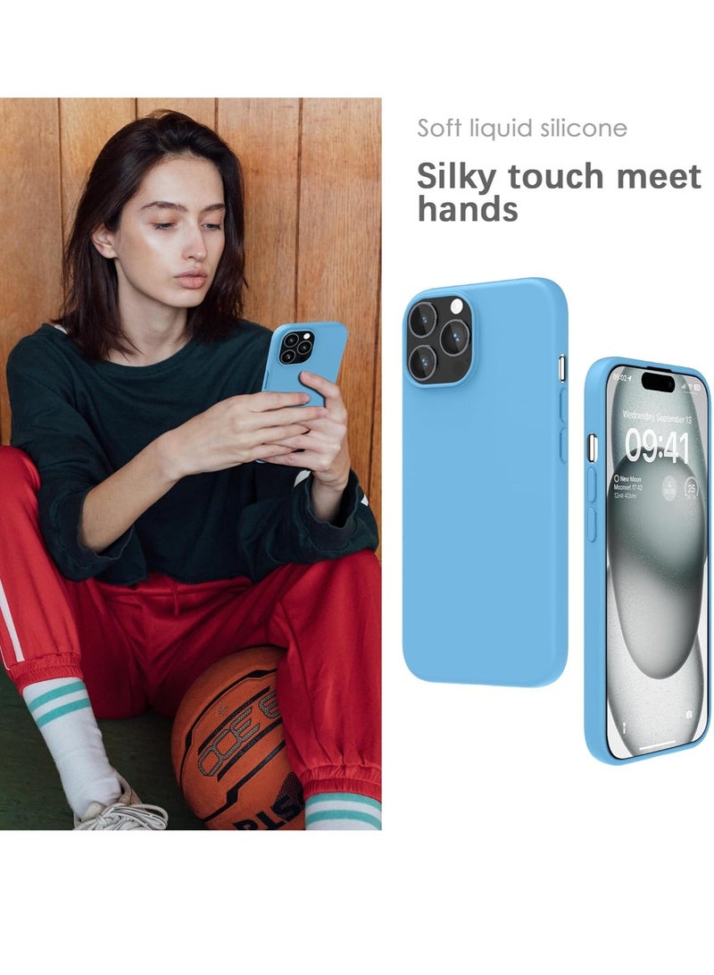 MUNTAQI  Silicone Case for iPhone 15 Pro Max, Soft-Touch, Shockproof, DustProof, Antiskid Full Body Armour Phone Cover for Apple iPhone 15 Pro Max - Sky Blue - Image 4