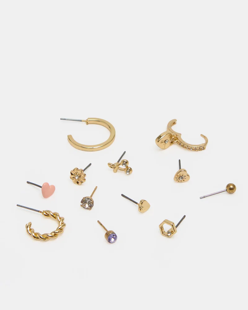 REDTAG Women Gold 9 Piece Stud Earrings Set