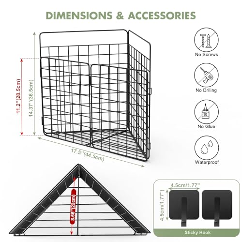 Greentainer Corner Bath Toy Storage Organizer Large Rustproof Metal Wire Basket Foldable Wall Mounted Hanging Bathtub Toy Holder with Drainage No Drilling Adhesive Shower Caddy for Bathroom Tub - Image 3