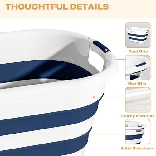 OOAMBB 43L(11.5Gallon) Collapsible Laundry Basket Plastic, Pop Up Laundry hamper/Storage Container, Foldable Laundry Basket with Large Capacity,Sturdy,Space Saver (Blue, 1 Pack) - Image 4