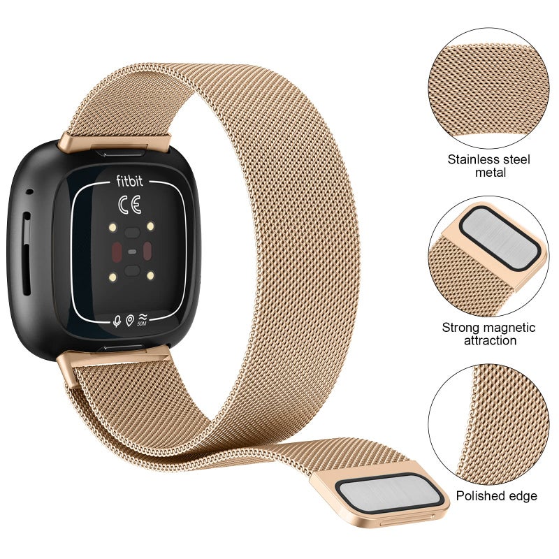 Vanjua Metal Band for Fitbit Sense 2,Sense Bands, Fitbit Versa 4,Versa 3 Bands Women Men,Versa 4 Smartwatch (Large, Rose Gold) - Image 2