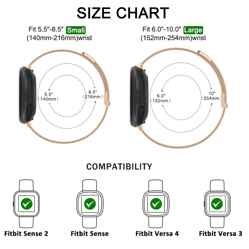 Vanjua Metal Band for Fitbit Sense 2,Sense Bands, Fitbit Versa 4,Versa 3 Bands Women Men,Versa 4 Smartwatch (Large, Rose Gold) - Image 4