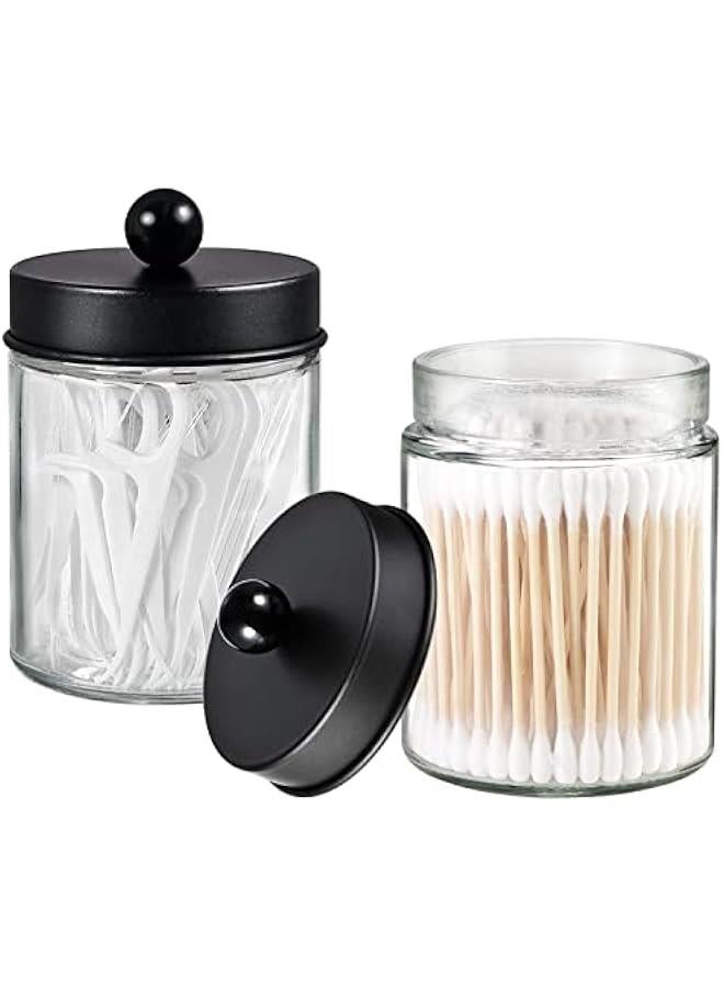 3 Pack Apothecary Jar Canisters Bathroom Vanity Organizer - Qtip Holder Storage Organizer Set Countertop Canister with Stainless Steel Lids &Cute Stickers for Qtips,Cotton Swabs,Makeup Sponges,Floss  - Image 2