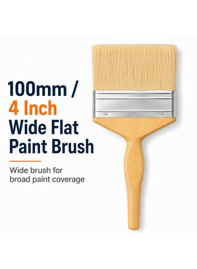 100mm 4 Inch Pure Bristle Paint Brush with Wooden Handle, Wide Wall and Wood Painting Brush for Paint, Varnish, Enamel and DIY Decorating - Image 1