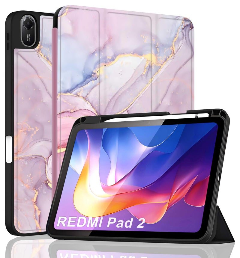ProElite Cover for Xiaomi Redmi Pad 2 11 inch Case, Soft Flexible Flip Case Cover for Xiaomi Redmi Pad 2 11 inch with Pen Holder, Support Auto Sleep Wake, [Recoil Series] - Marble Pink - Image 1