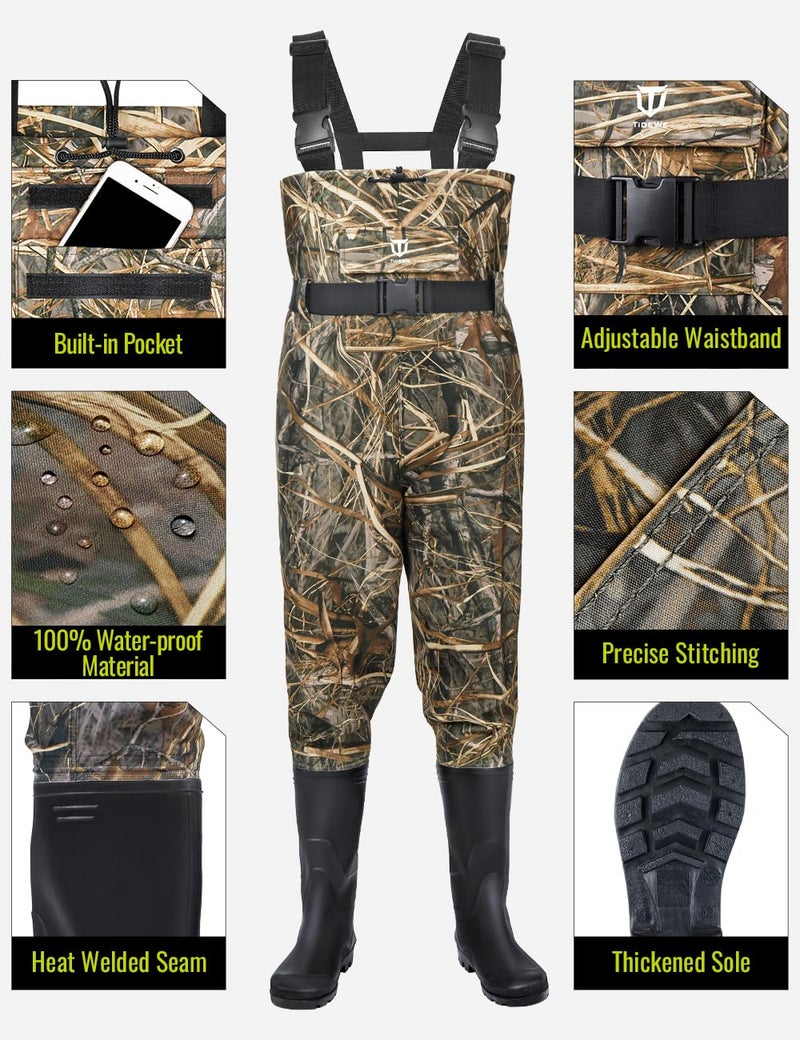 TIDEWE Bootfoot Chest Wader, 2-Ply Nylon/PVC Waterproof Fishing Hunting Waders with Boot Hanger for Men Women Next Camo Evos Size 8 - Image 3