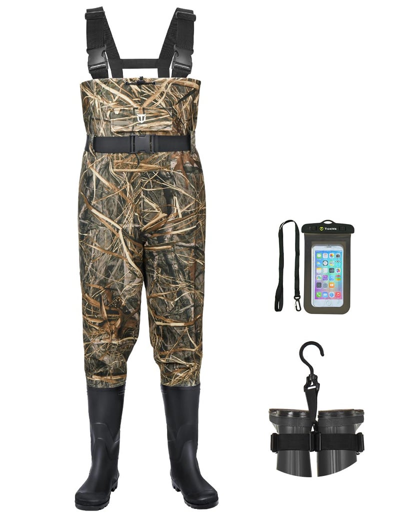TIDEWE Bootfoot Chest Wader, 2-Ply Nylon/PVC Waterproof Fishing Hunting Waders with Boot Hanger for Men Women Next Camo Evos Size 8 - Image 1