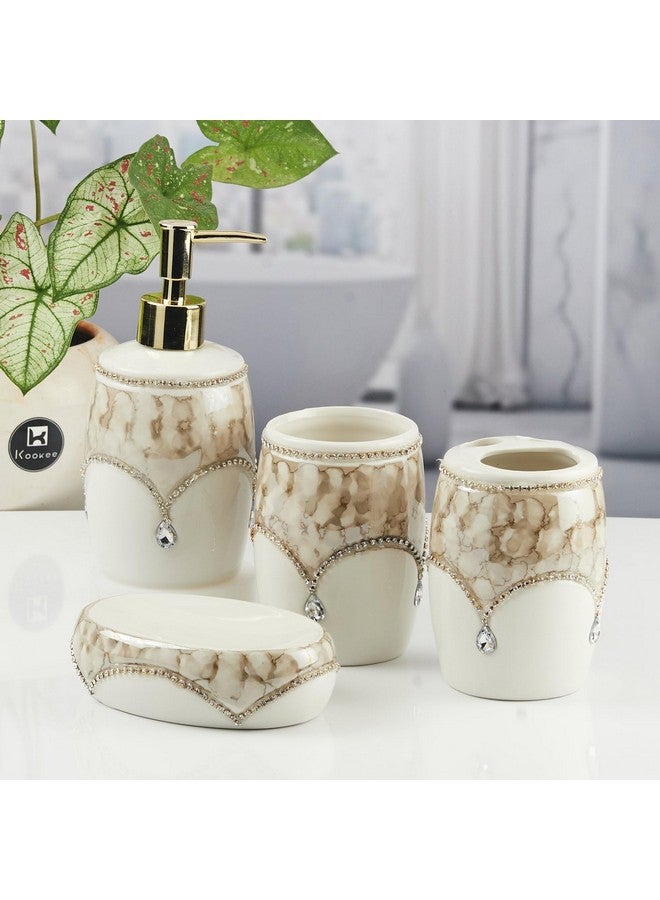 Kookee Ceramic Bathroom Set - Stylish 4 Piece Bath Accessories Kit with Soap Dispenser, Toothbrush Holder, Tumbler & Soap Dish - Modern & Designer Decor for Home & Guest Bathrooms (11122) - Image 1