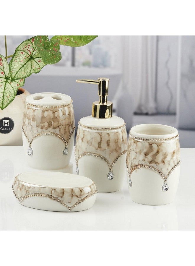 Kookee Ceramic Bathroom Set - Stylish 4 Piece Bath Accessories Kit with Soap Dispenser, Toothbrush Holder, Tumbler & Soap Dish - Modern & Designer Decor for Home & Guest Bathrooms (11122) - Image 2