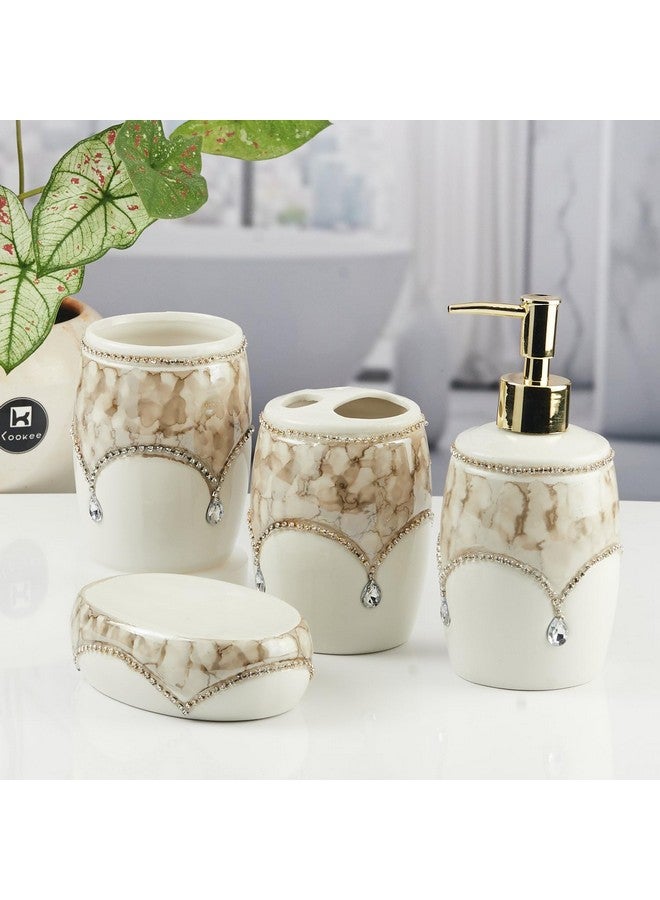 Kookee Ceramic Bathroom Set - Stylish 4 Piece Bath Accessories Kit with Soap Dispenser, Toothbrush Holder, Tumbler & Soap Dish - Modern & Designer Decor for Home & Guest Bathrooms (11122) - Image 3