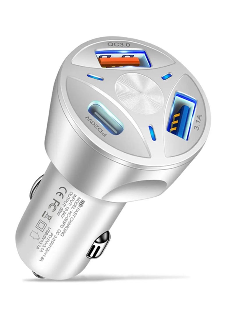 DIGI CORE 55W Fast Charging Car Charger QC3.0+PD 20W Quick Charge Phone Car Charger For iPhone And Android 3-USB Port DC 12V/24V Lighter Adapter  - Image 1
