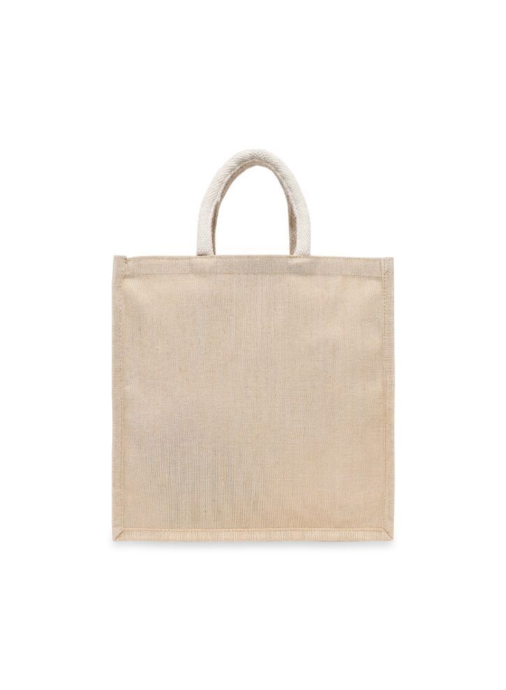 BYFT Laminated Juco Tote Bags with Gusset (Natural) Reusable Eco Friendly Shopping Bag (33.02 x 10.16 x 33.02 Cm) Set of 12 Pcs  - Image 2