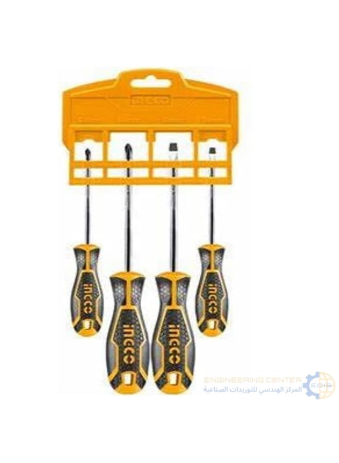 INGCO HKSD0428 4-Piece Rubber Handle Magnetic Screwdriver Set