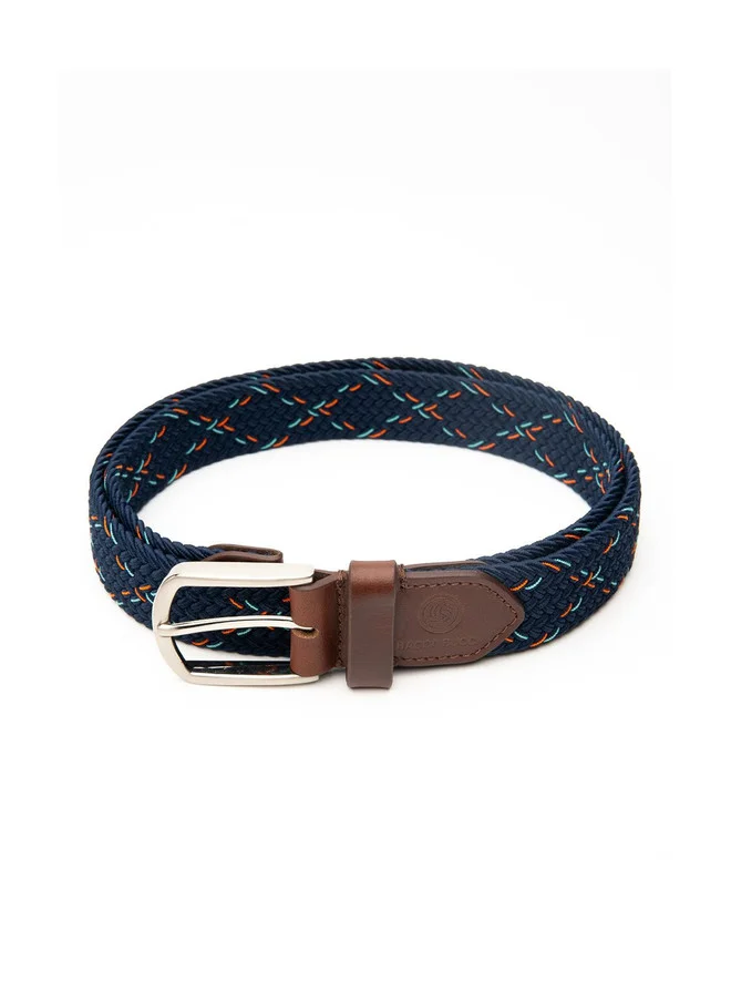 Bacca Bucci Men's Stretchable Blue Braided Canvas Belt with Tang Closure