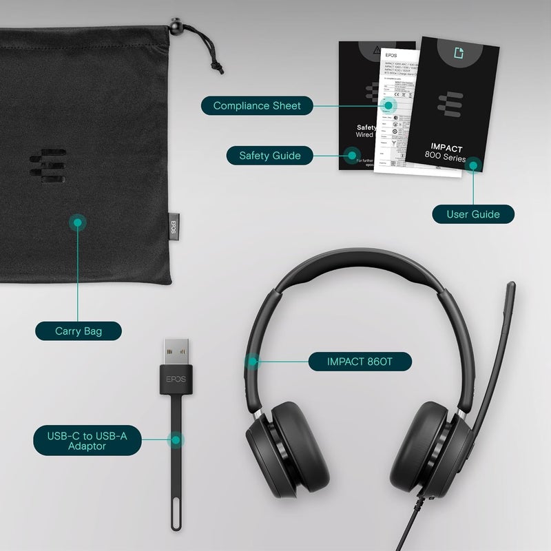 EPOS Impact 860T Double-Sided Wired USB C and USB A Headset with Noise-Canceling Mic, Microsoft Teams Certified, Super Wideband Audio, Comfortable Fit, Ideal for Business & Home Office Professionals - Image 5