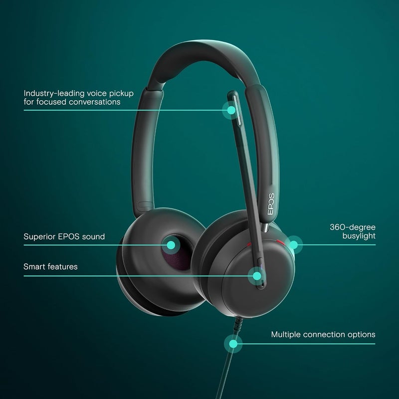 EPOS Impact 860T Double-Sided Wired USB C and USB A Headset with Noise-Canceling Mic, Microsoft Teams Certified, Super Wideband Audio, Comfortable Fit, Ideal for Business & Home Office Professionals - Image 2