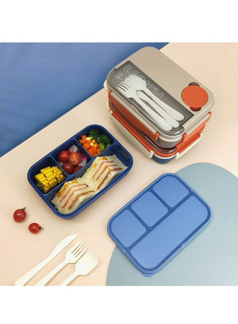 Bento Box Adult Lunch Box, 44 oz Container with 4 Compartments, Lunch-Ready Food Container, Complete with Cutlery, Sauce Jar, Microwave and Dishwasher Safe - Image 1