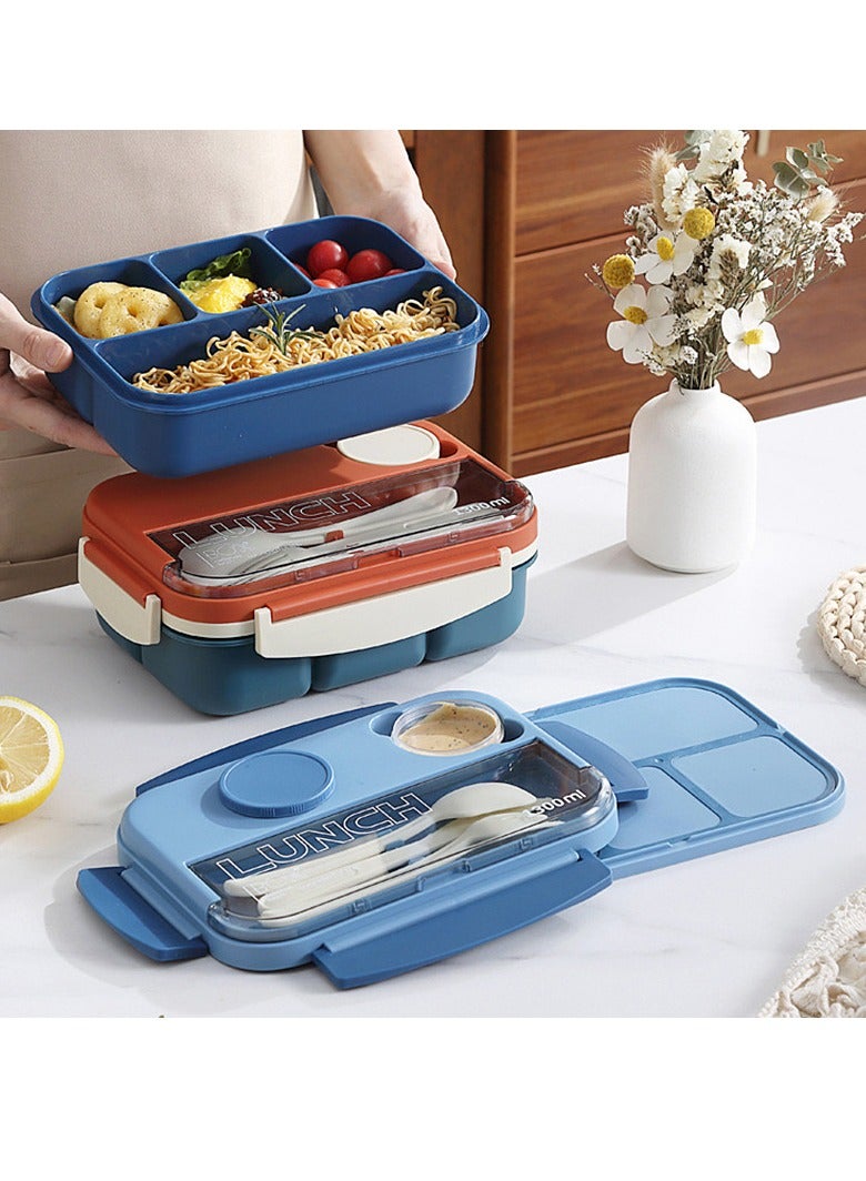 Bento Box Adult Lunch Box, 44 oz Container with 4 Compartments, Lunch-Ready Food Container, Complete with Cutlery, Sauce Jar, Microwave and Dishwasher Safe - Image 3