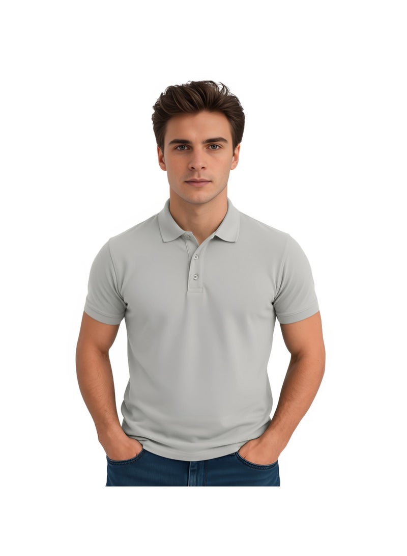 PRINTSHOP4ME Basic Adult Unisex Polo Short Sleeve Tshirt 220 GSM Light Grey - Image 1
