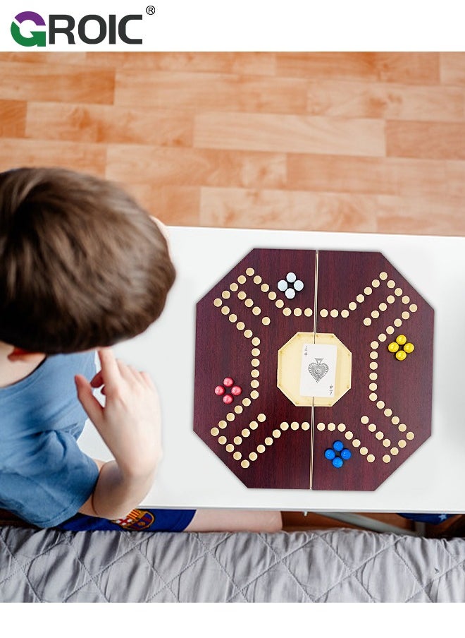GROIC Jackaroo Board Game,Ludo Board Game,Folding Wooden Board Game for 4 Players with 16 Marbles and Cards,40 cm x 40 cm Size,Jackaroo Game Family Game Marble Game  - Image 5