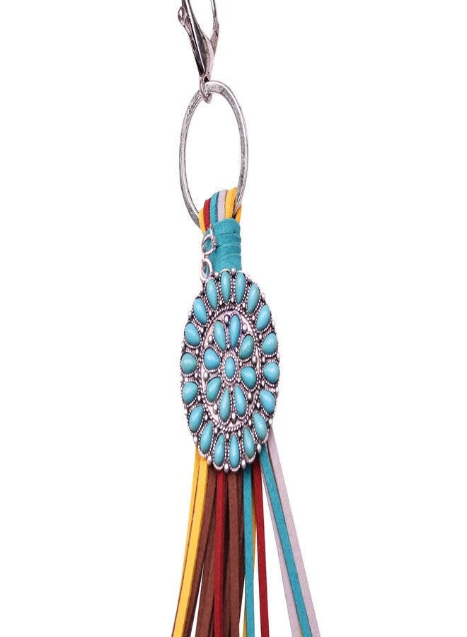 Wonderent Western Circle Charm Key Chain, Handbags Charm with Leather Tassel and Easy Snap Hook No.1017 - Image 2