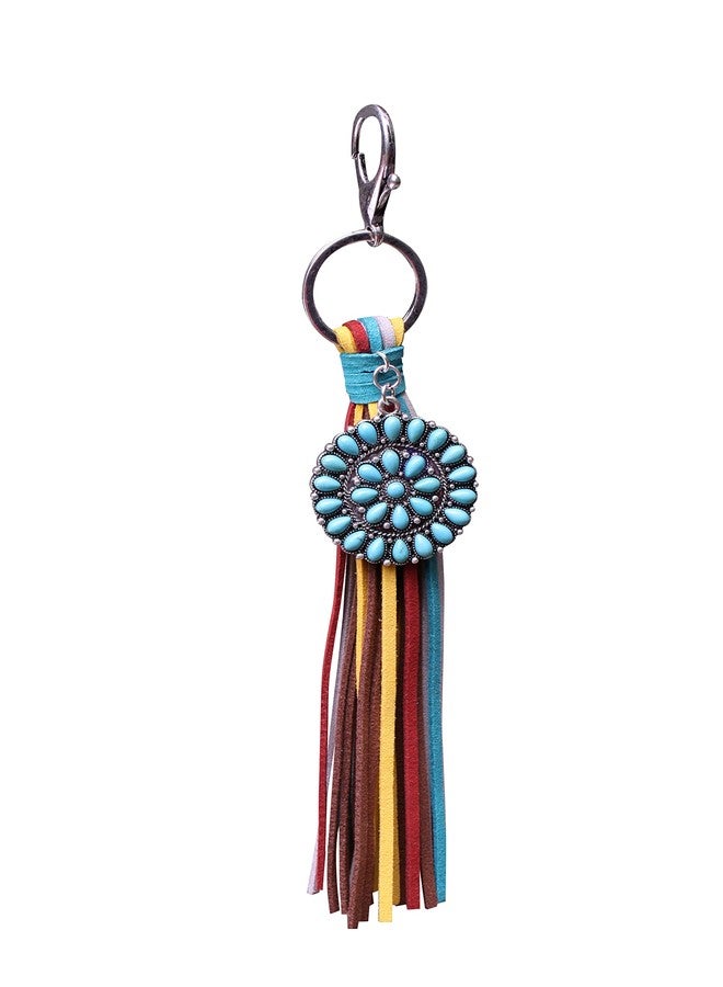 Wonderent Western Circle Charm Key Chain, Handbags Charm with Leather Tassel and Easy Snap Hook No.1017 - Image 1