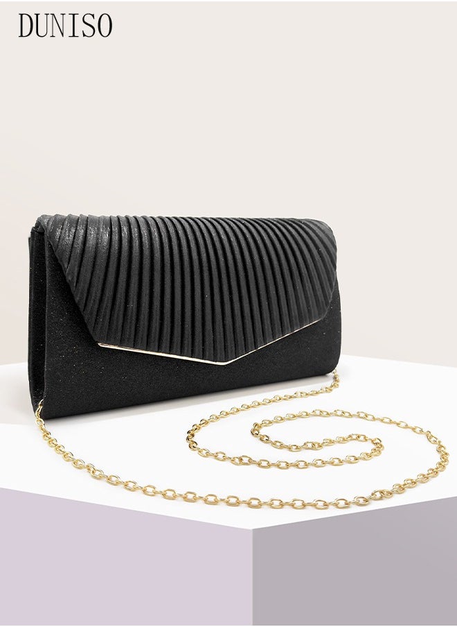 DUNISO - Women Shiny Glitter Evening Clutch Bag Envelope Handbag Chain Purse Bag Crossbody Bag for Wedding Formal Cocktail Party - Image 1