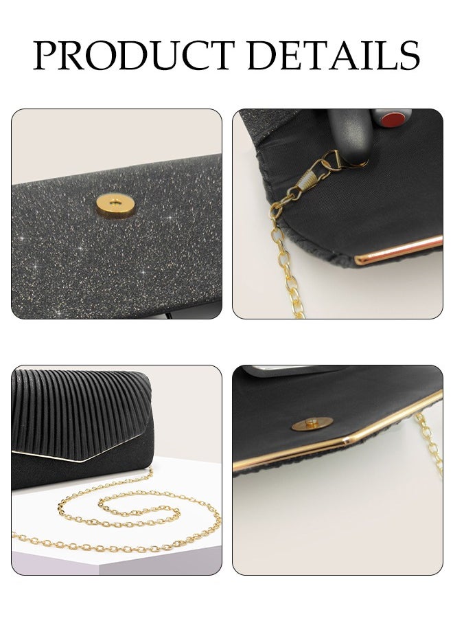 DUNISO - Women Shiny Glitter Evening Clutch Bag Envelope Handbag Chain Purse Bag Crossbody Bag for Wedding Formal Cocktail Party - Image 1