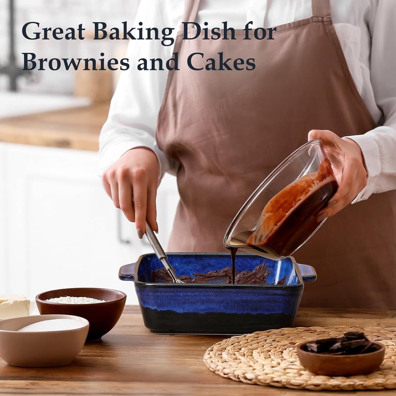 NUTRIUPS 8.2 x 8.2 inch Deep Square Ceramic Baking Pan with Double Handles - Oven Safe, 2 QT Porcelain Brownie Pan, Stoneware Baking Dish (Dark Blue) - Image 4