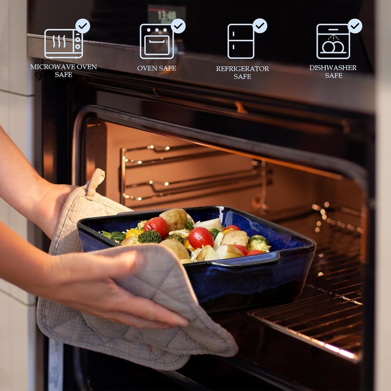 NUTRIUPS 8.2 x 8.2 inch Deep Square Ceramic Baking Pan with Double Handles - Oven Safe, 2 QT Porcelain Brownie Pan, Stoneware Baking Dish (Dark Blue) - Image 5