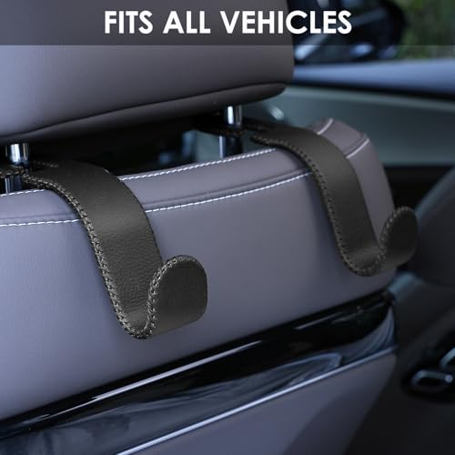 AMVOYOA Leather Car Seat Hooks - U-Shaped Purse Holder for Car, Fully Leather-Wrapped Headrest Hooks for Purses, Bags & Coats, Durable Seat Back Organizer for Travel & Daily Use (Black, 2 Pack) - Image 2