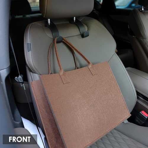 AMVOYOA Leather Car Seat Hooks - U-Shaped Purse Holder for Car, Fully Leather-Wrapped Headrest Hooks for Purses, Bags & Coats, Durable Seat Back Organizer for Travel & Daily Use (Black, 2 Pack) - Image 3