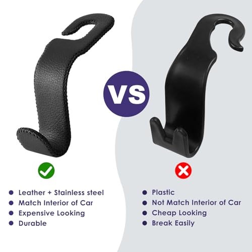 AMVOYOA Leather Car Seat Hooks - U-Shaped Purse Holder for Car, Fully Leather-Wrapped Headrest Hooks for Purses, Bags & Coats, Durable Seat Back Organizer for Travel & Daily Use (Black, 2 Pack) - Image 5