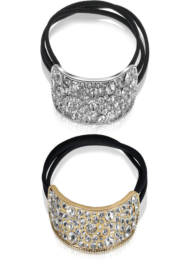 چوينت ربطات شعر نسائية من قطعتين من جونتي، مرنة ومزينة بأحجار الراين، متوفرة باللونين الذهبي والفضي، لتثبيت ذيل الحصان، إكسسوارات للنساء - Image 1