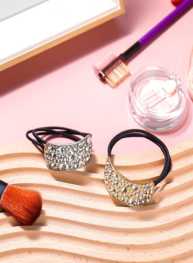 چوينت ربطات شعر نسائية من قطعتين من جونتي، مرنة ومزينة بأحجار الراين، متوفرة باللونين الذهبي والفضي، لتثبيت ذيل الحصان، إكسسوارات للنساء - Image 2