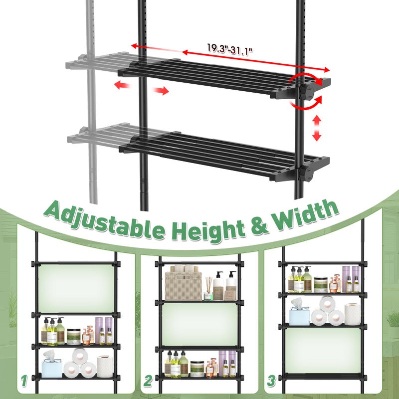 SUNALLY Over The Toilet Storage Shelf, 4-Tier Adjustable Over Toilet Bathroom Organizer,Tension-Mounted Bathroom Storage Rack for Ceilings, No Drill Space-Saving Shelving for Small Rooms,Black - Image 4