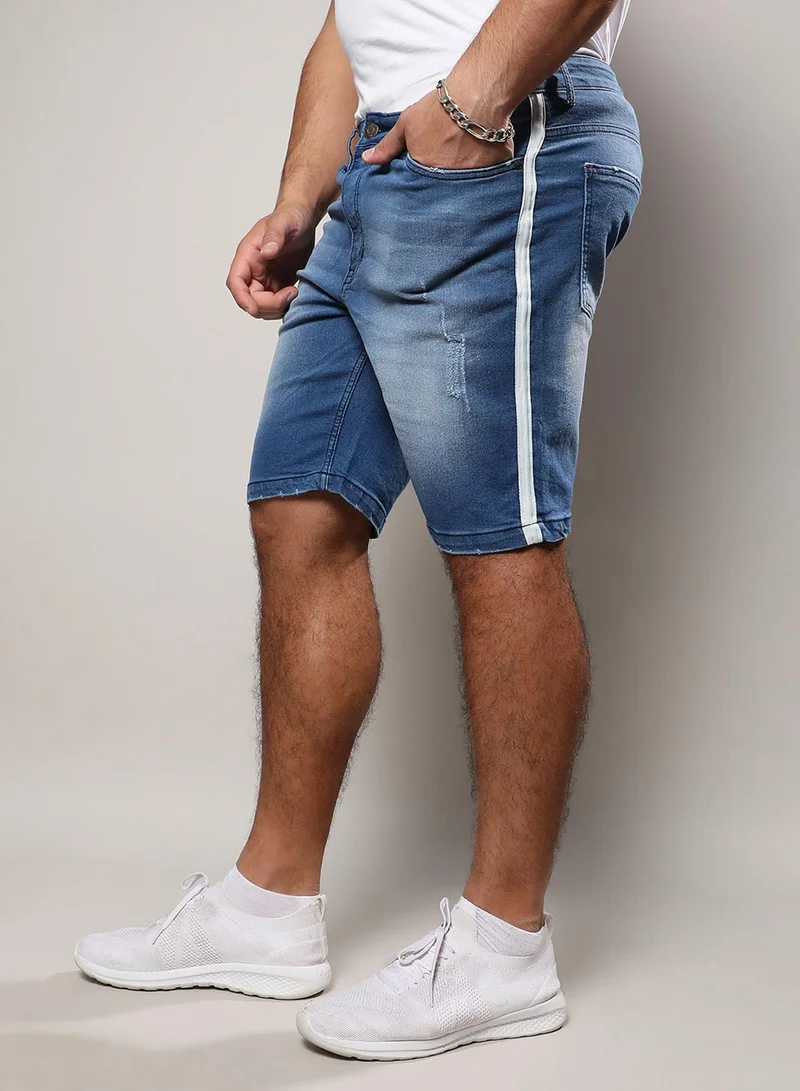 Instafab Plus Instafab Plus Men's Light Blue Side-Striped Denim Shorts For Casual Wear | Light-Wash | 5 Pockets | Button Closure | Denim Shorts Crafted With Comfort Fit For Everyday Wear