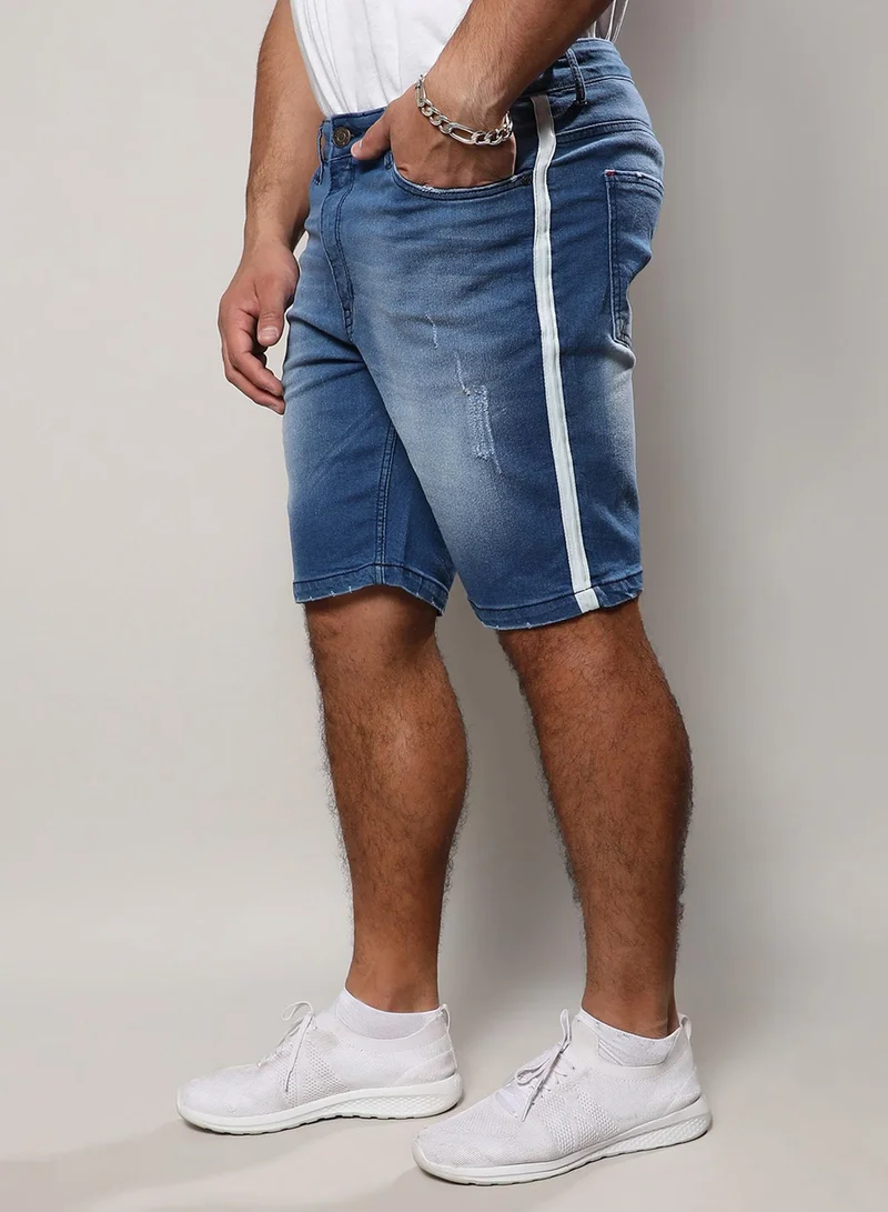 Instafab Plus Instafab Plus Men's Light Blue Side-Striped Denim Shorts For Casual Wear | Light-Wash | 5 Pockets | Button Closure | Denim Shorts Crafted With Comfort Fit For Everyday Wear