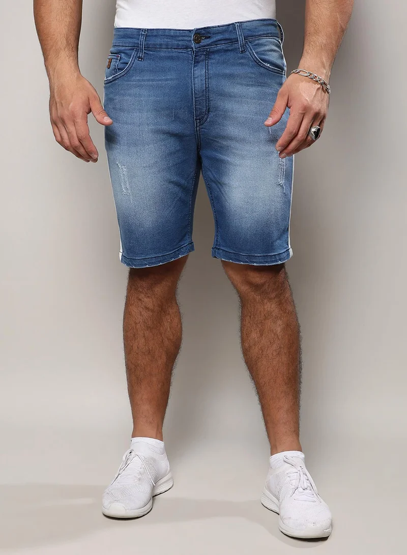 Instafab Plus Instafab Plus Men's Light Blue Side-Striped Denim Shorts For Casual Wear | Light-Wash | 5 Pockets | Button Closure | Denim Shorts Crafted With Comfort Fit For Everyday Wear