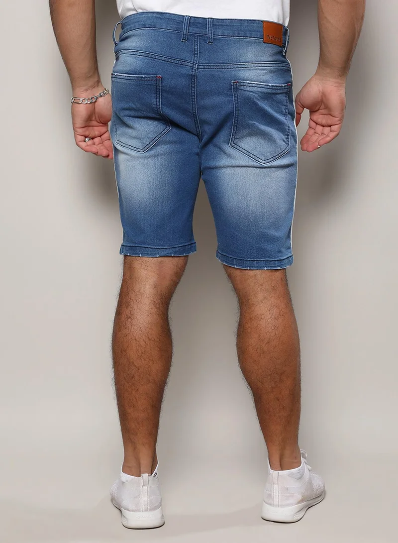 Instafab Plus Instafab Plus Men's Light Blue Side-Striped Denim Shorts For Casual Wear | Light-Wash | 5 Pockets | Button Closure | Denim Shorts Crafted With Comfort Fit For Everyday Wear