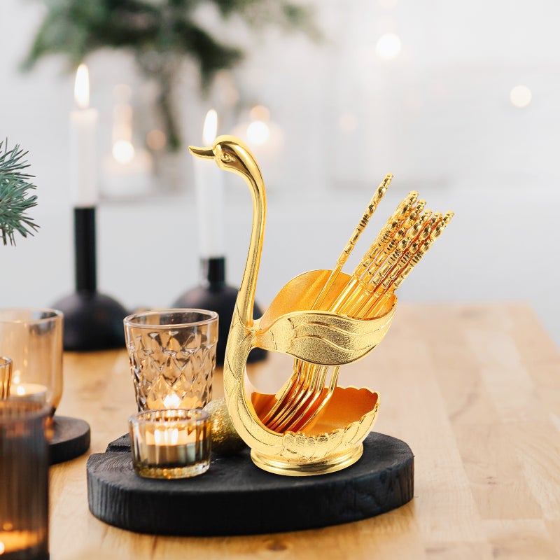 1 Set of Metal Cake Dessert Spoons Swan Shape Spoon Holder Dessert Spoons Swan Spoon Storage Rack - Image 2